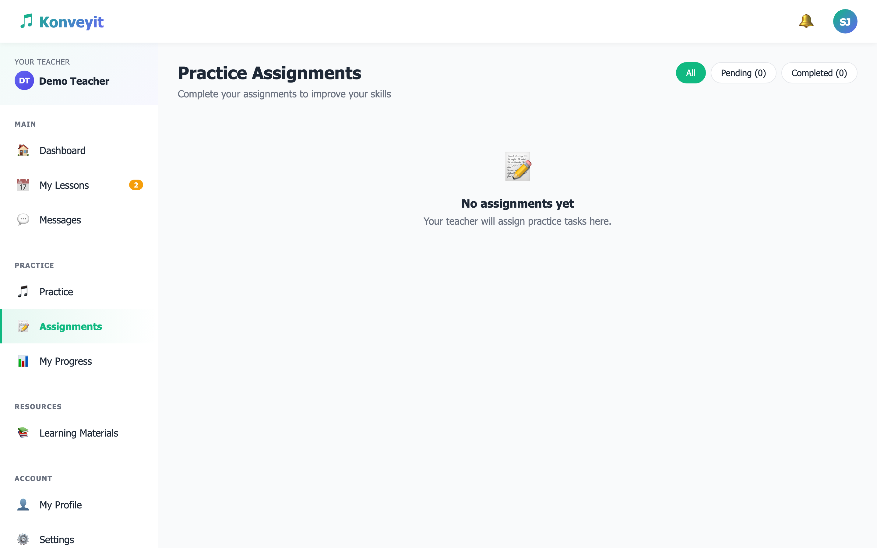 Student portal showing received assignment with details and attached resources